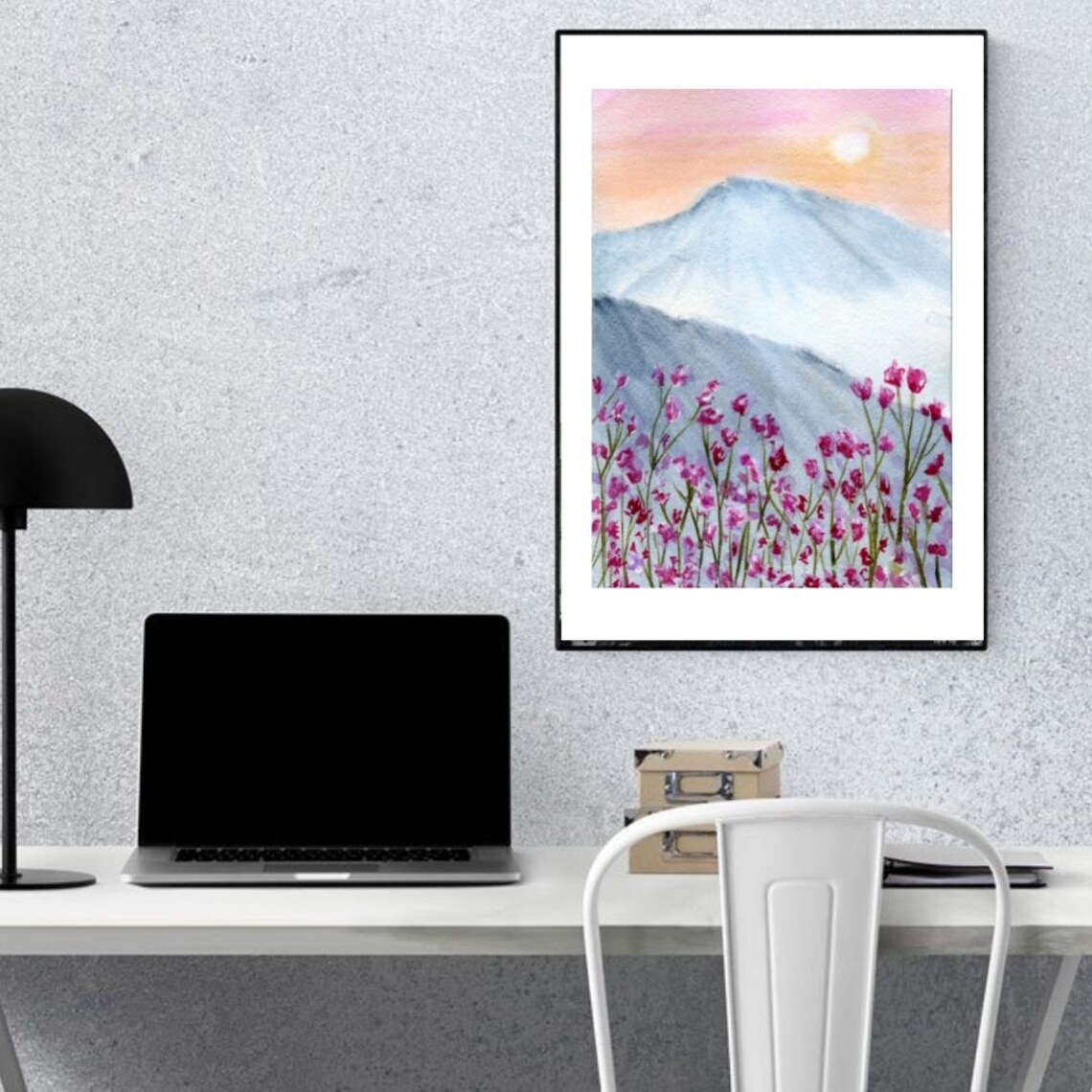 Aquarell Malerei Berglandschaft Morgen / blauer Grat Berge / | Etsy