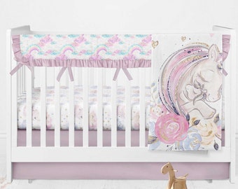 purple unicorn crib bedding