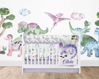 baby girl dinosaur crib bedding