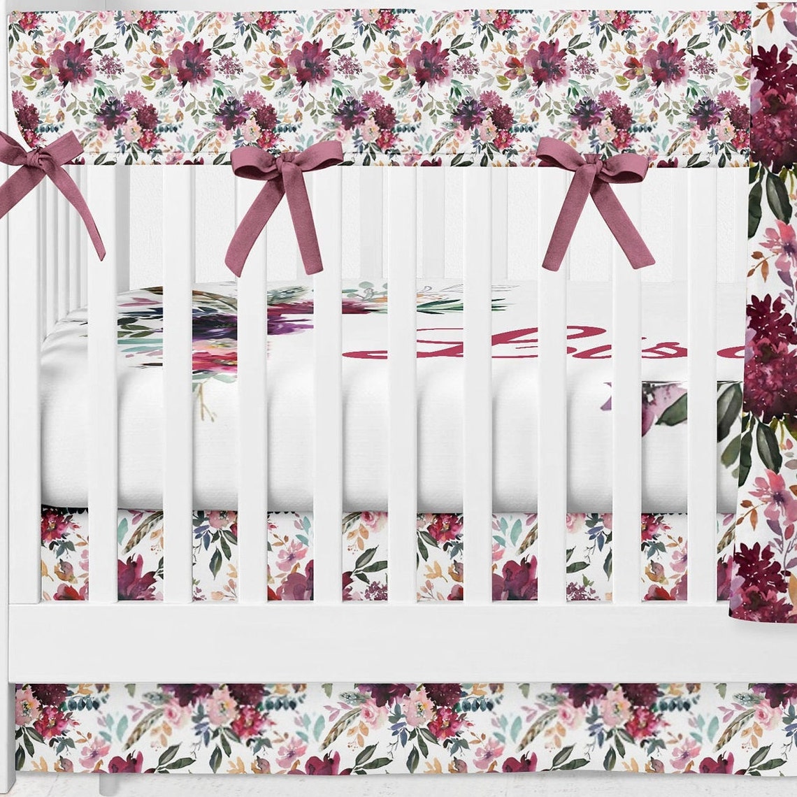 Rose burgundy floral crib bedding set baby bedding crib Etsy