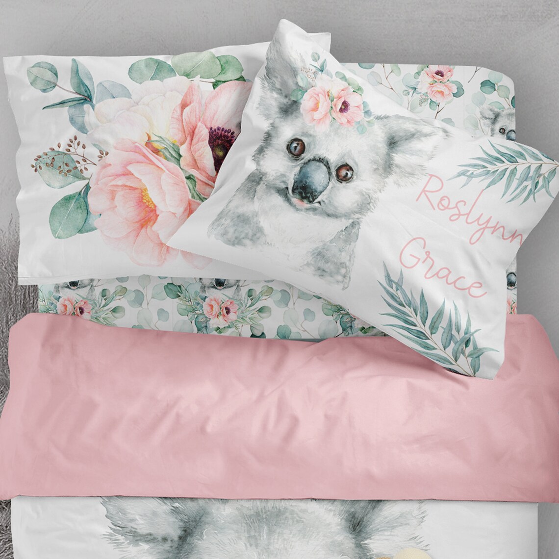 Koala bed set floral girl twin bedding set koala girl Etsy