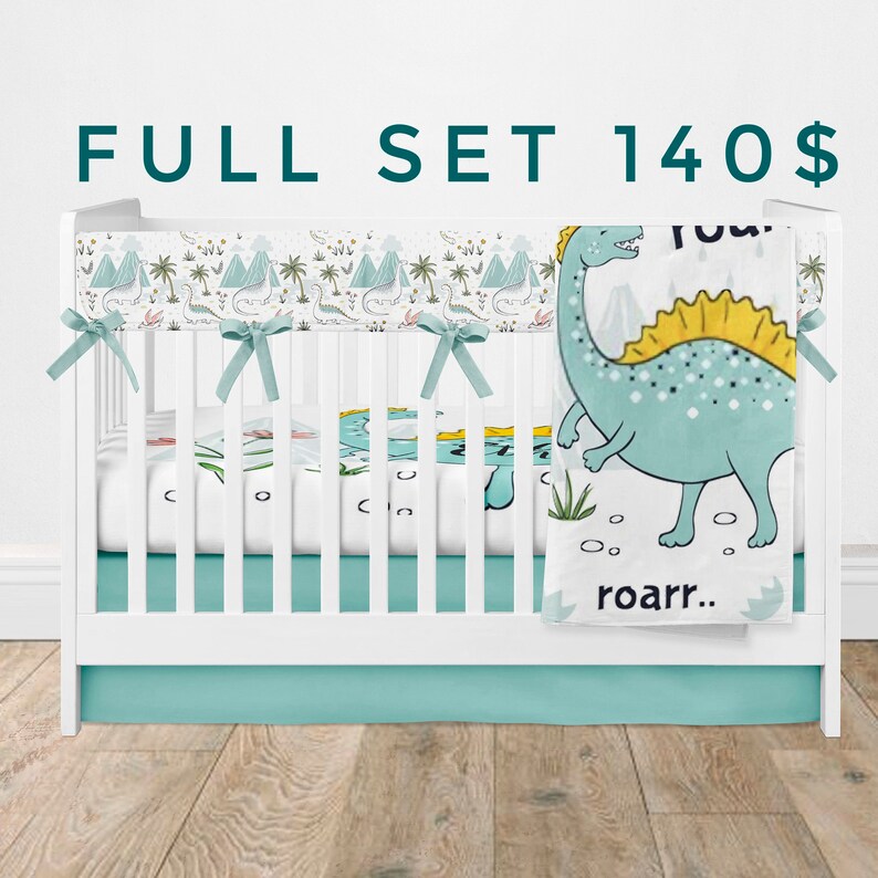 Dinosaur crib bedding Baby bedding dino green dinosaur Etsy