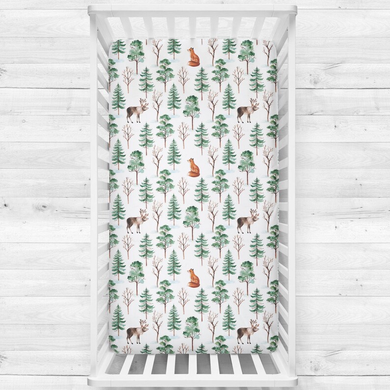 Crib bedding sheet woodland fox and deer fox crib sheet Etsy
