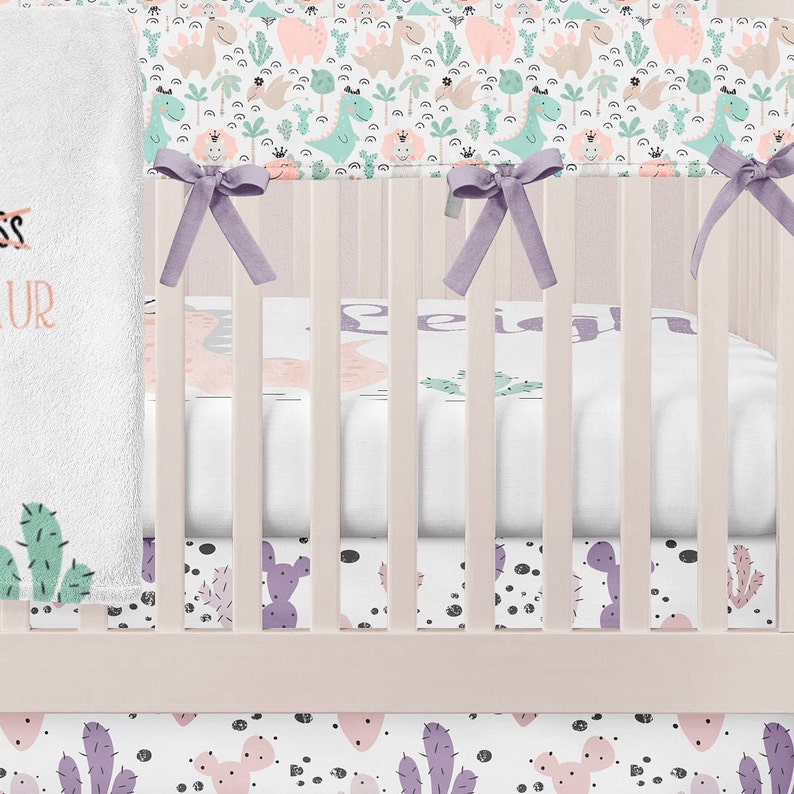 Dinosaur bedding set girl dinosaur crib sheets pink princess Etsy