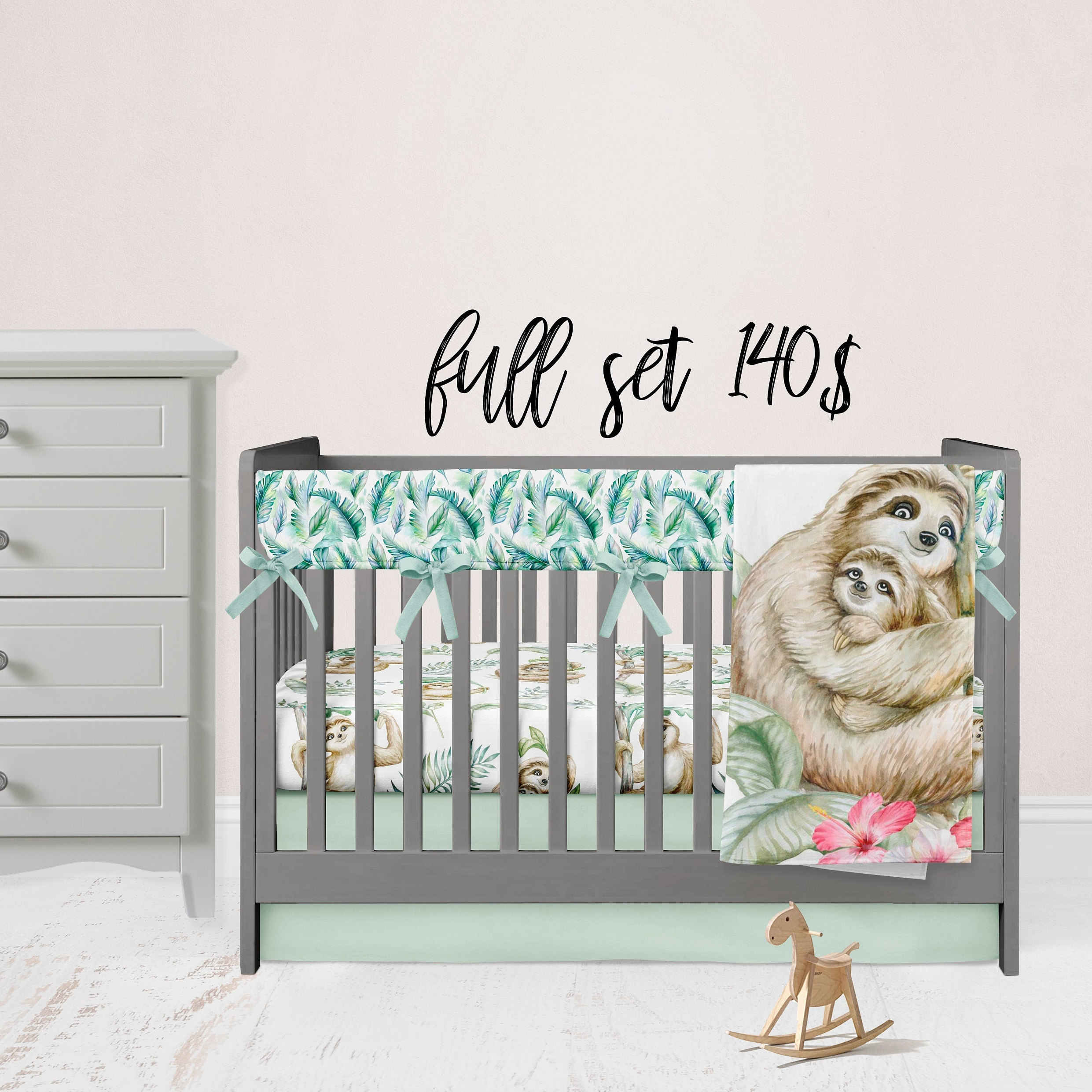 Sloth crib bedding Baby bedding sloth green cute sloth Etsy
