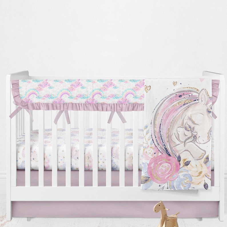 purple unicorn crib bedding