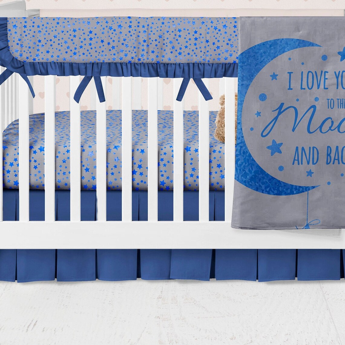 I Love to the moon and back crib bedding set boy navy blue Etsy