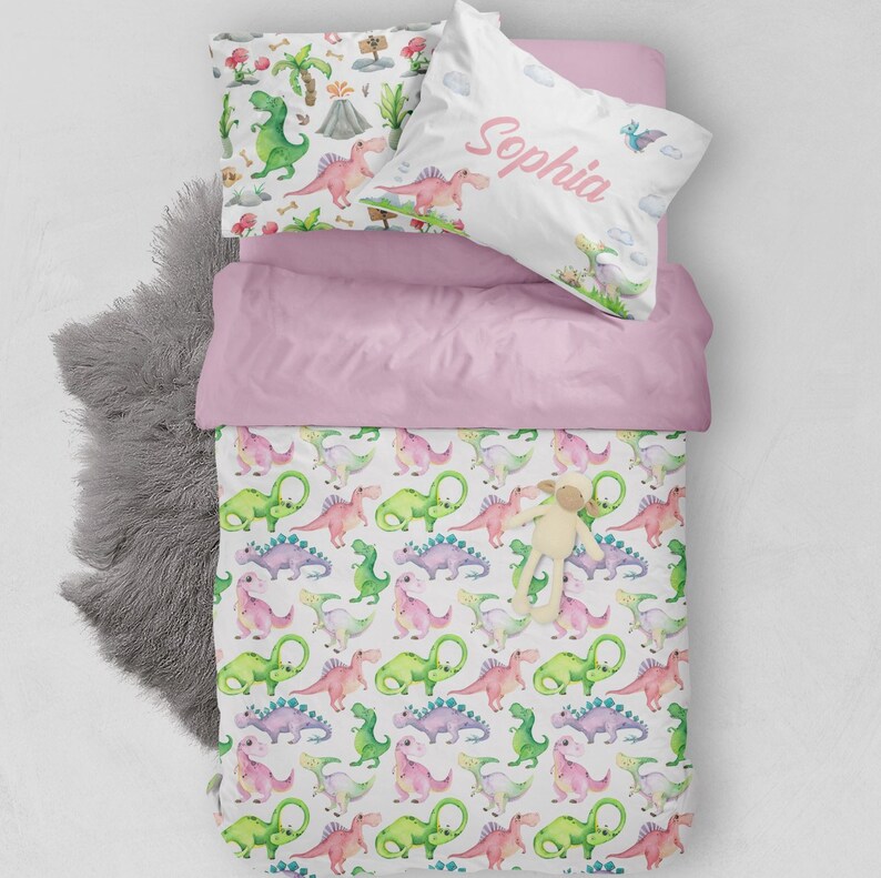 Dinosaur pink twin bedding twin girl dino bedding toddler Etsy