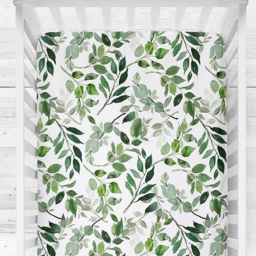 greenery crib sheets