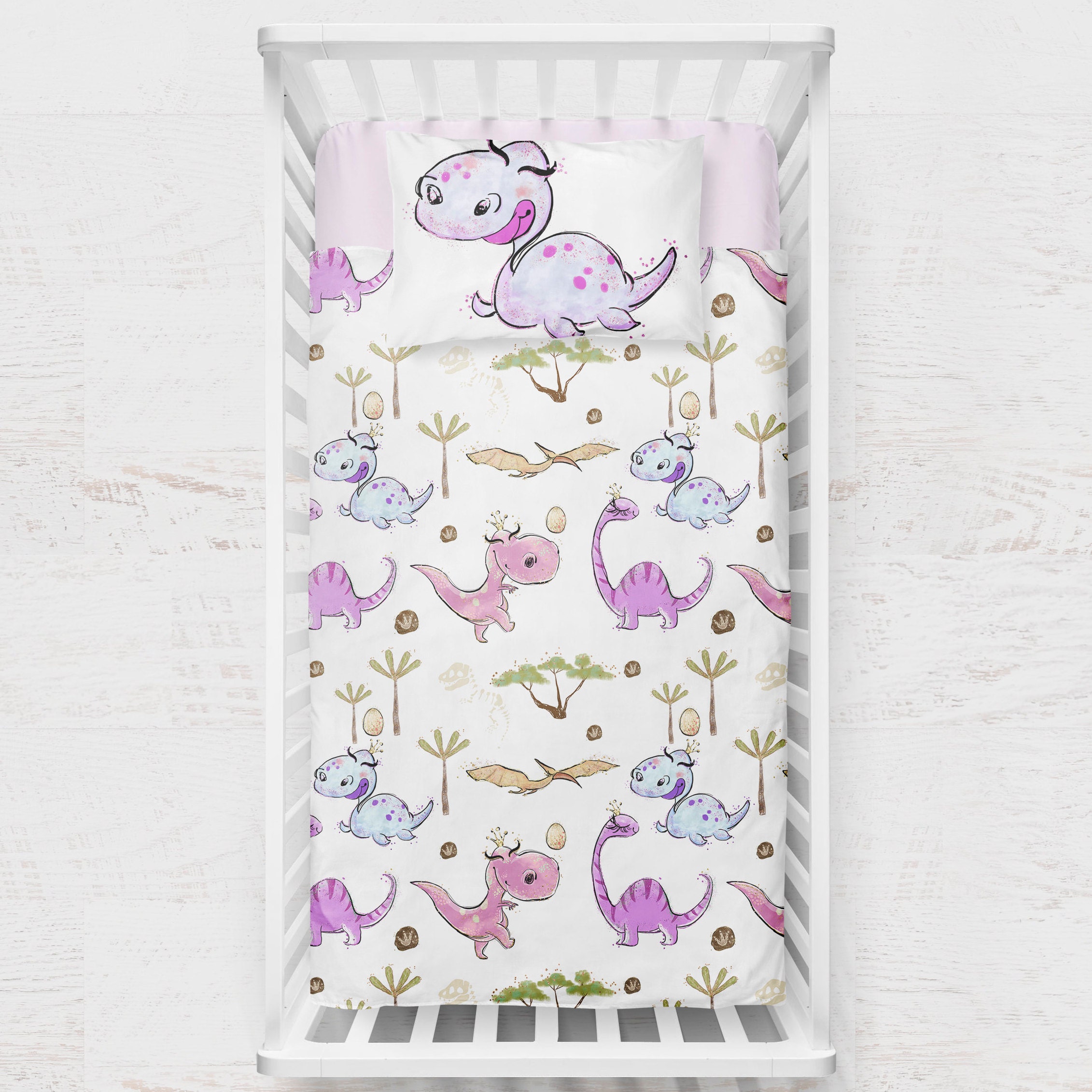 Dinosaur bedding set girl dinosaur crib sheets pink princess Etsy
