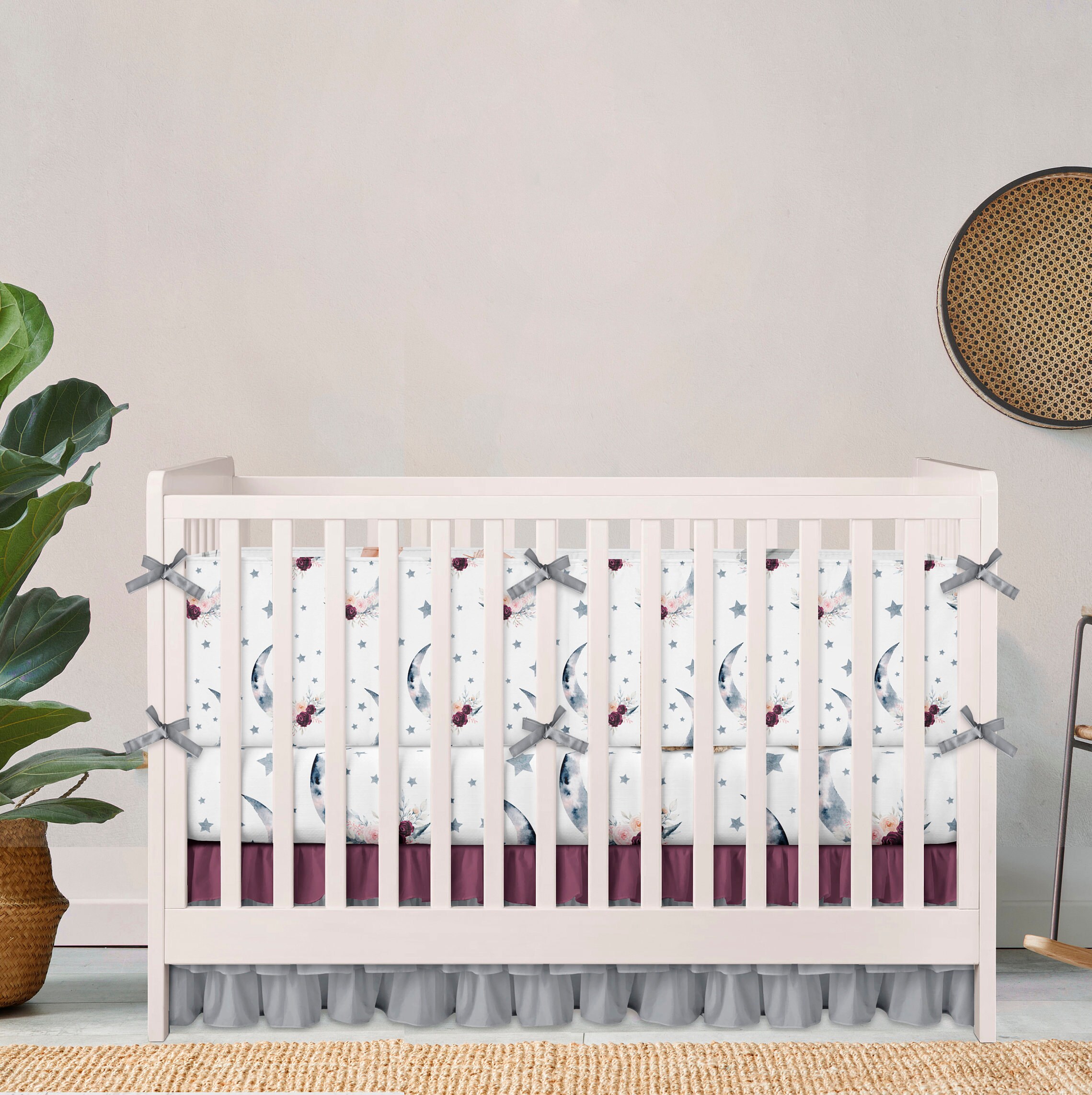 Moon bedding set crib toddler mini crib set gray burgundy Etsy