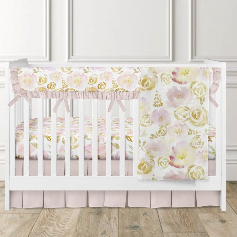 Blush Floral Crib Bedding Set Girl Baby Bedding Pink and Etsy