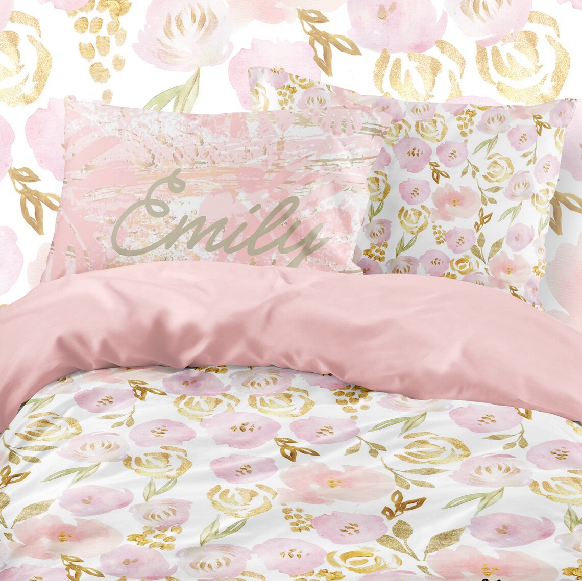 Twin bedding set blush floral pink and gold pink Sheets Etsy