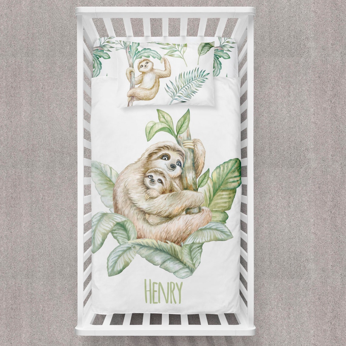 Sloth crib bedding Baby bedding sloth green cute sloth Etsy