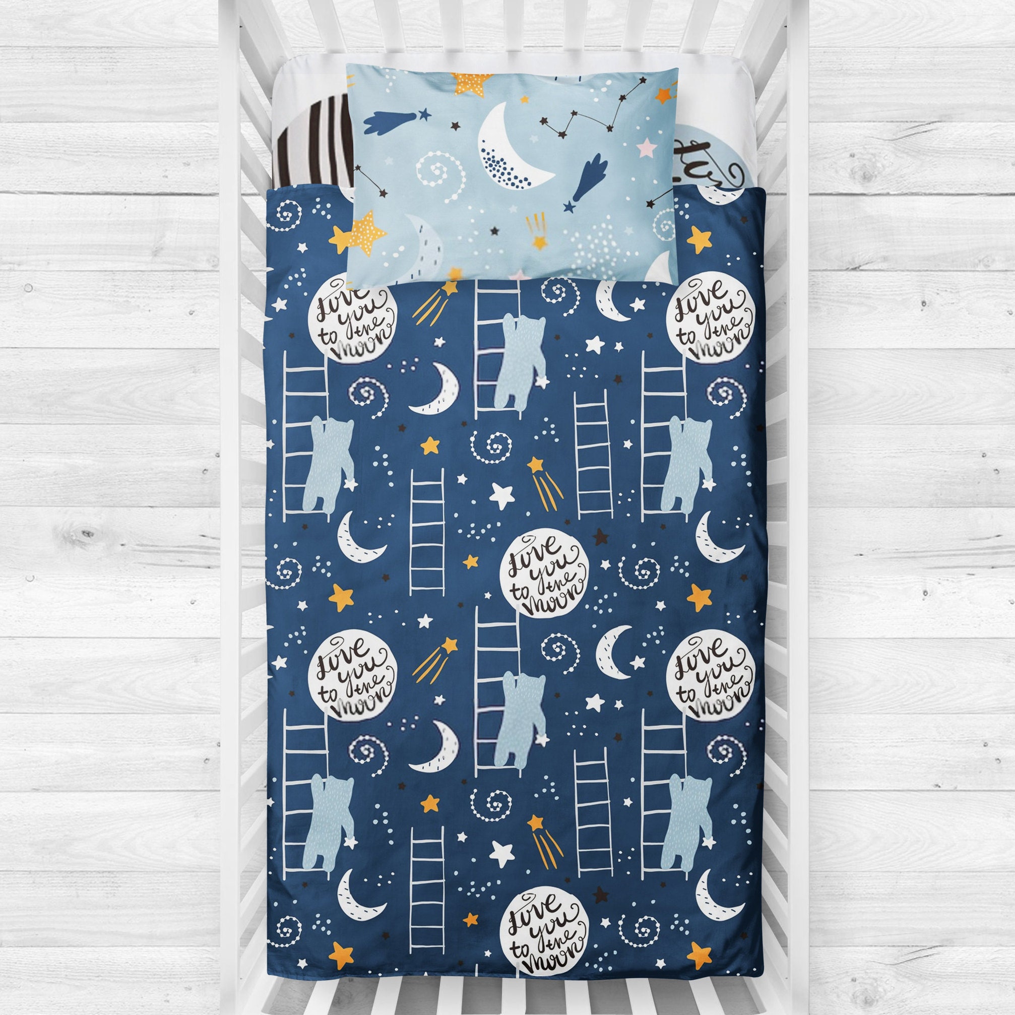 Crib bedding i love to the moon and back crib sheets Etsy
