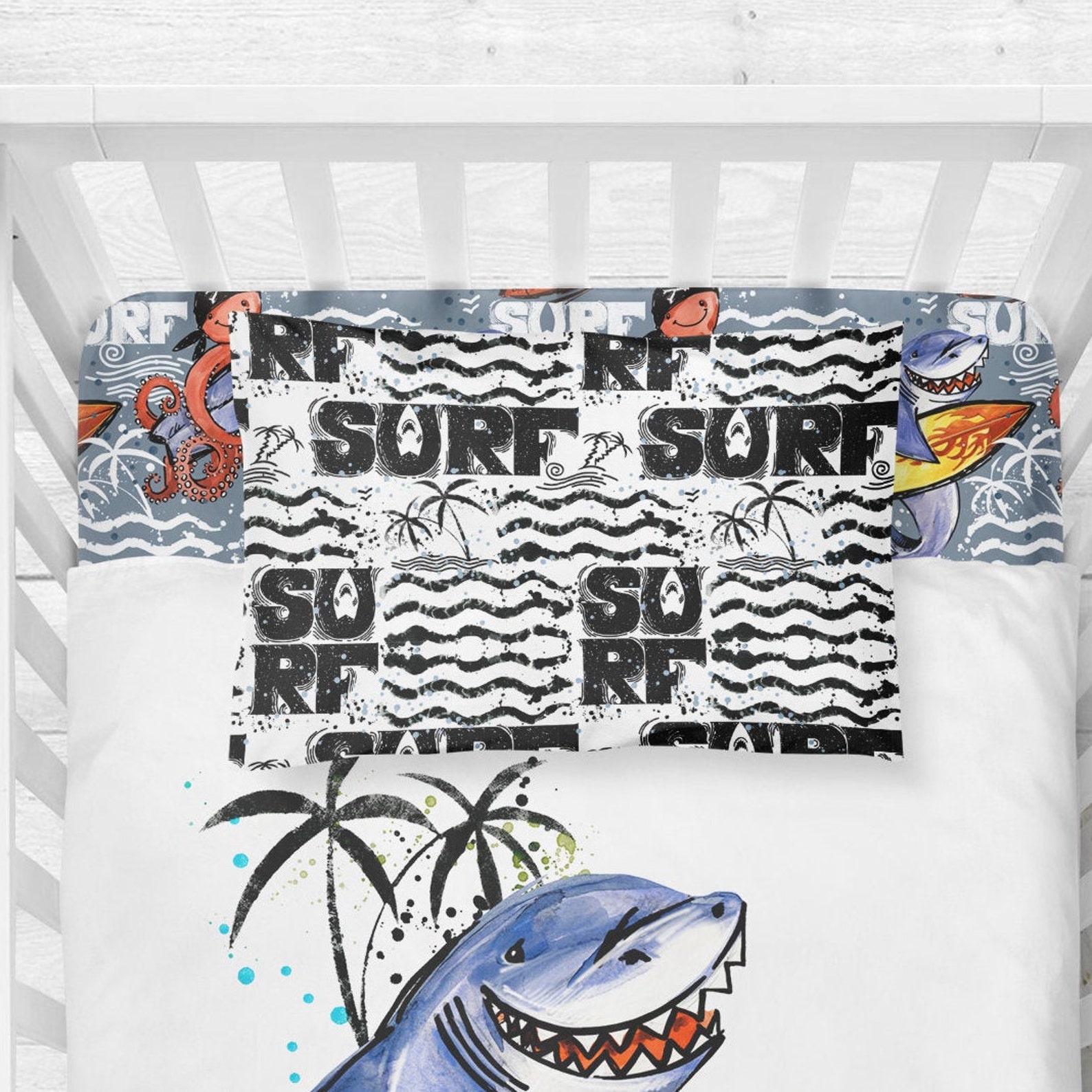 Boy baby bedding shark surf baby bedding surf toddler | Etsy