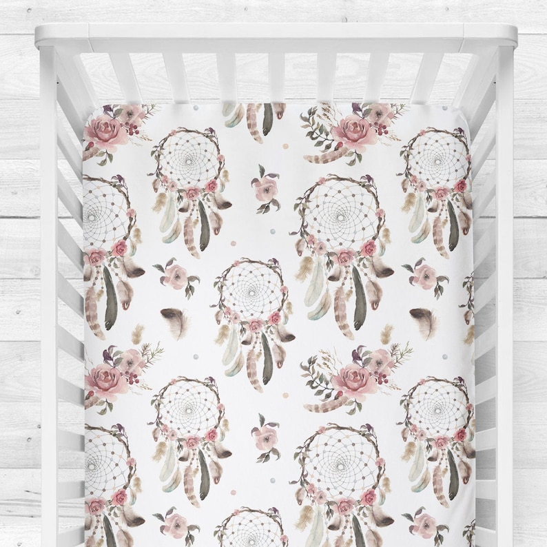Dreamcatcher bedding crib boho crib bedding set white dark Etsy