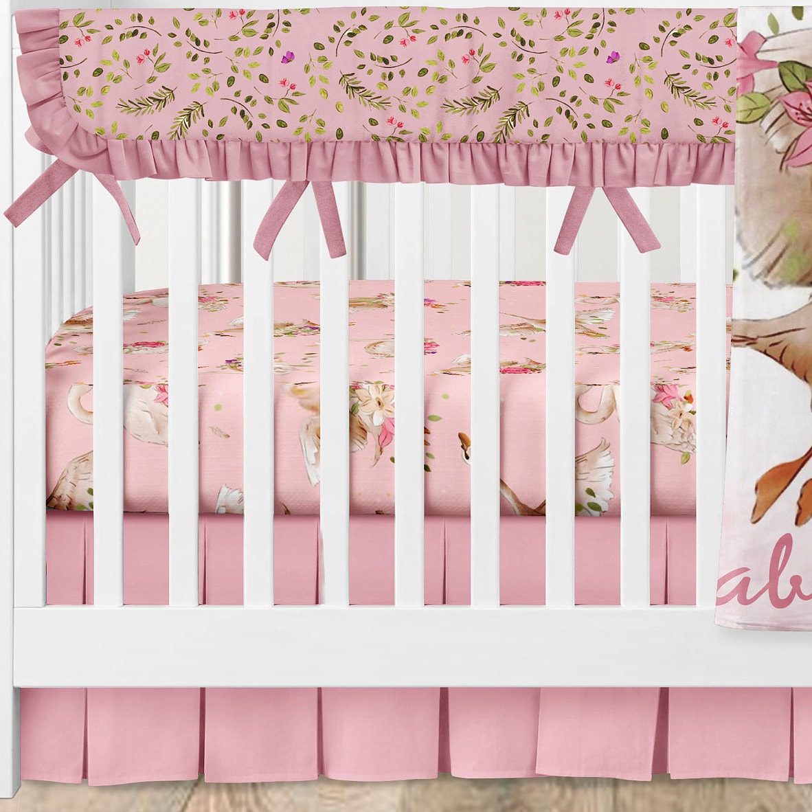 Baby Bedding Set Swan Girl Nursery Baby Bedding Girl Crib Etsy