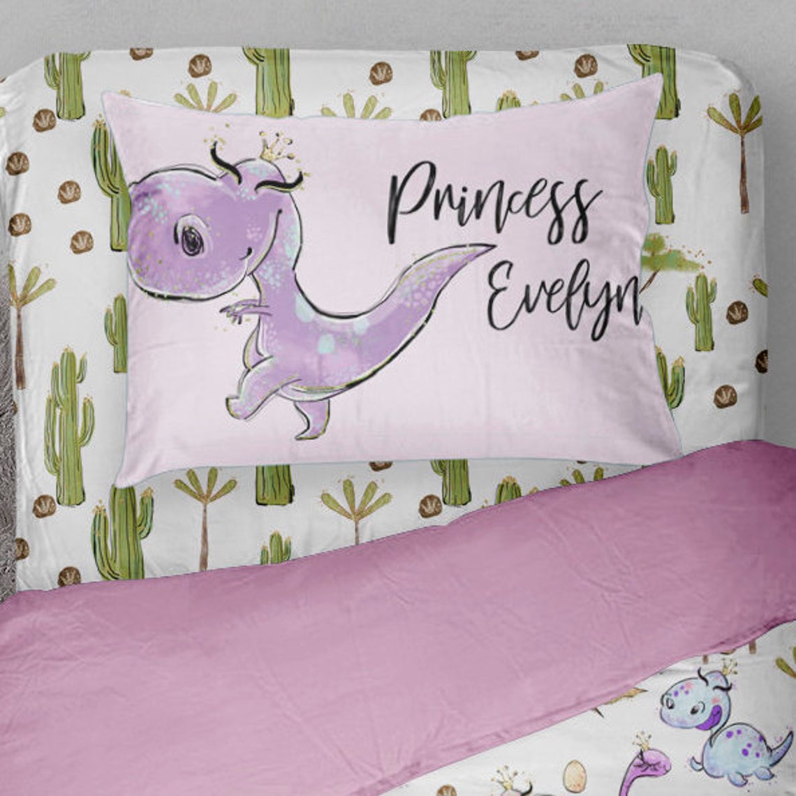 Dinosaur Twin Bedding Set Girl Twin Bedding Set Dino Girl Etsy
