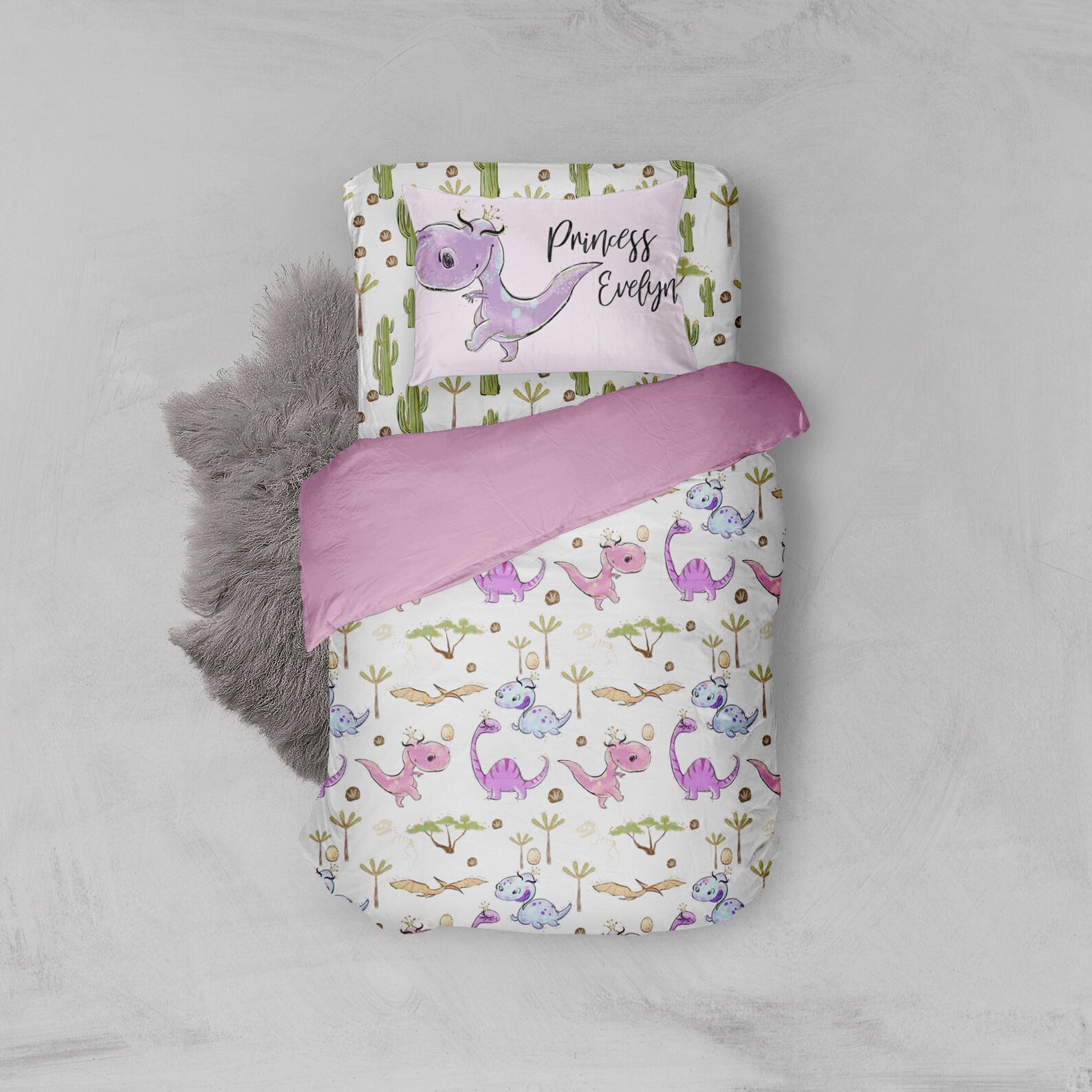 Dinosaur Twin Bedding Set Girl Twin Bedding Set Dino Girl Etsy