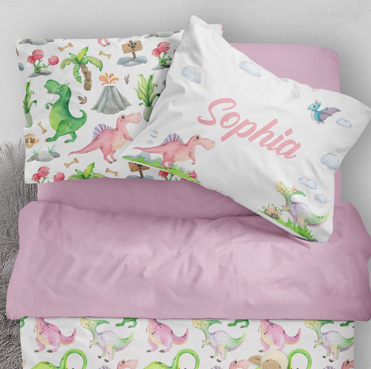 Dinosaur pink twin bedding twin girl dino bedding toddler Etsy