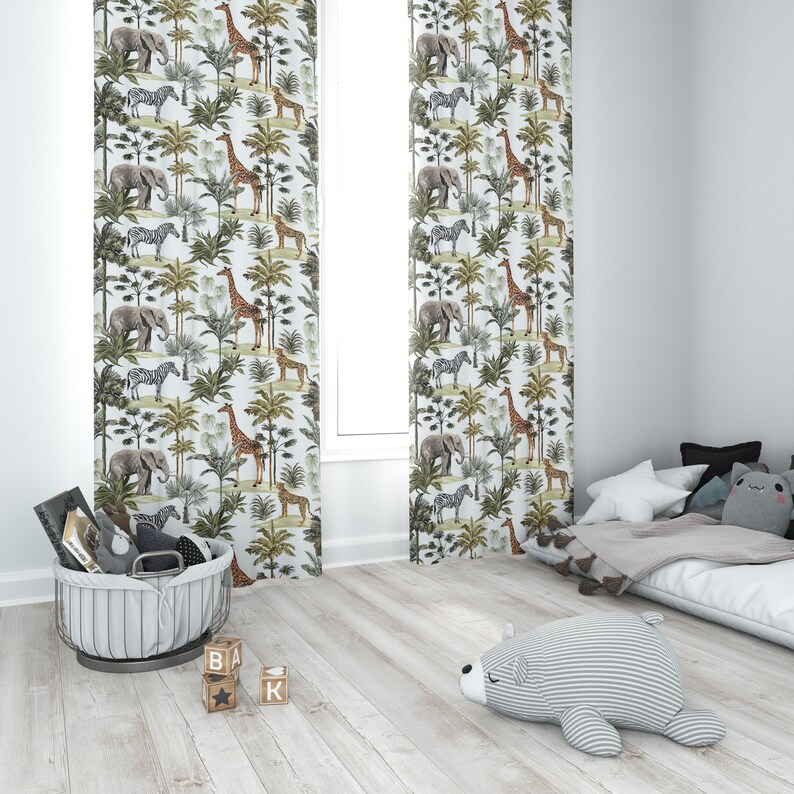 Curtains safari animal tropical animal curtain blackout Etsy