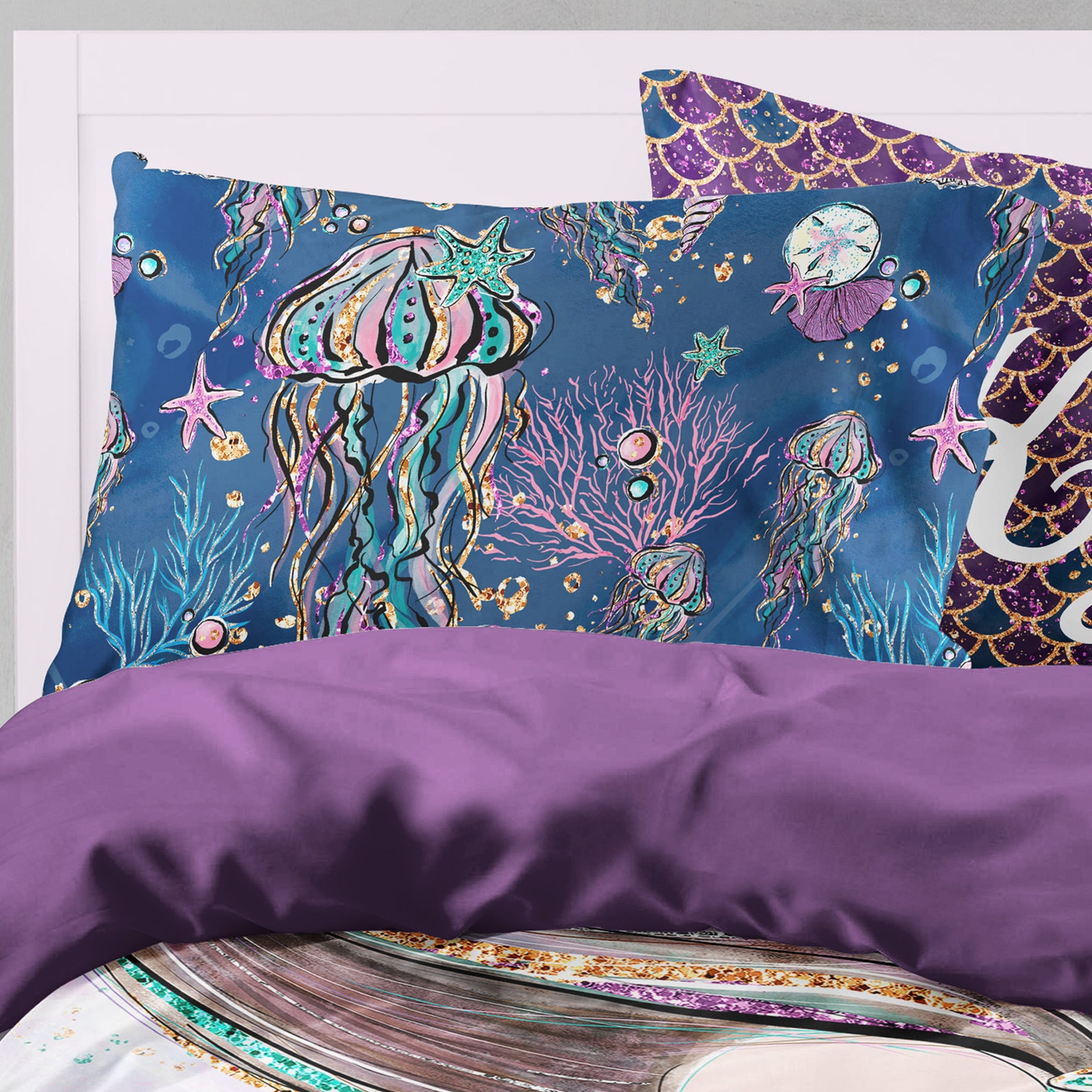 Mermaid bedding set Twin size violet twin size sheet ocean Etsy