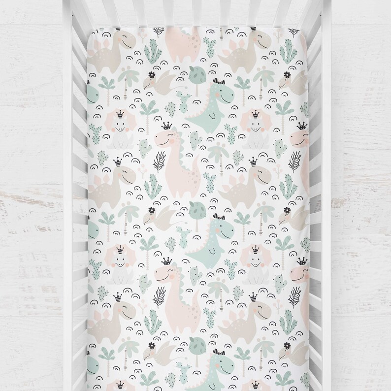 Dinosaur Bedding Set Girl Dinosaur Crib Sheets Pink Princess Etsy