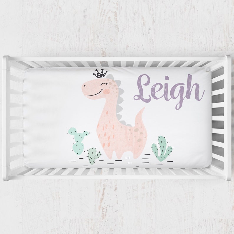 Dinosaur bedding set girl dinosaur crib sheets pink princess Etsy
