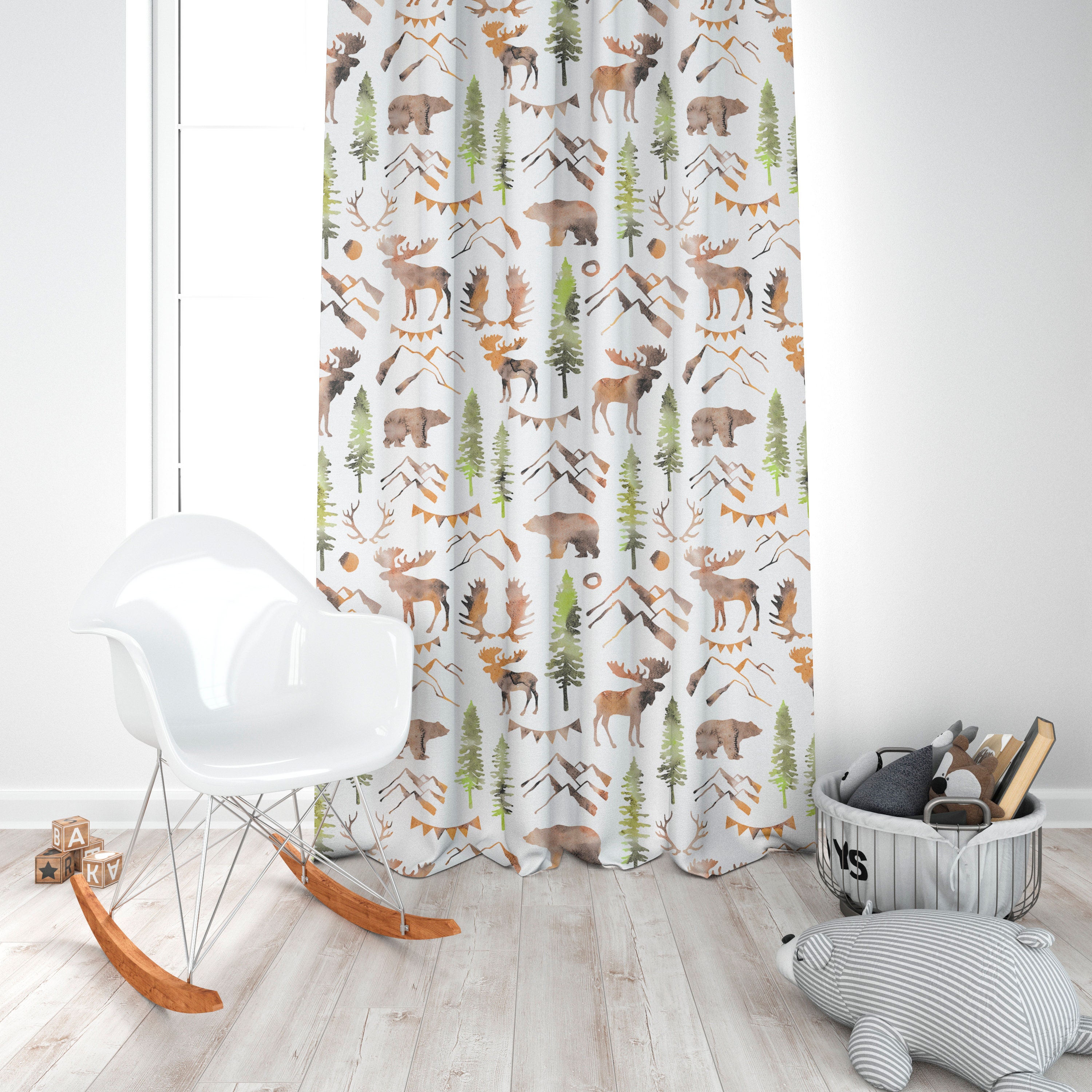 Curtains woodland bear trees deer window curtain blackout Etsy