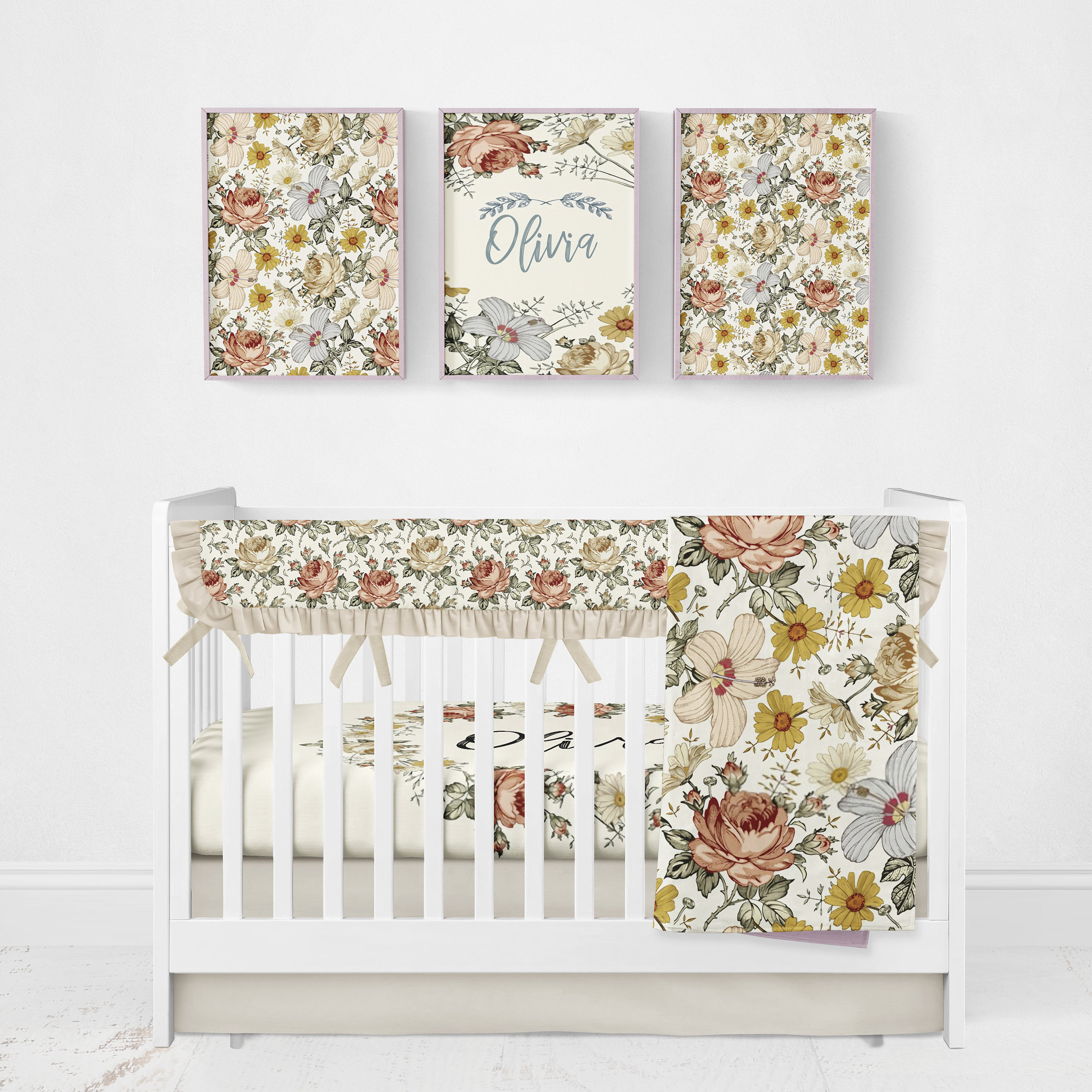 Vintage Floral Bedding Crib Boho Crib Bedding Set Cream Etsy