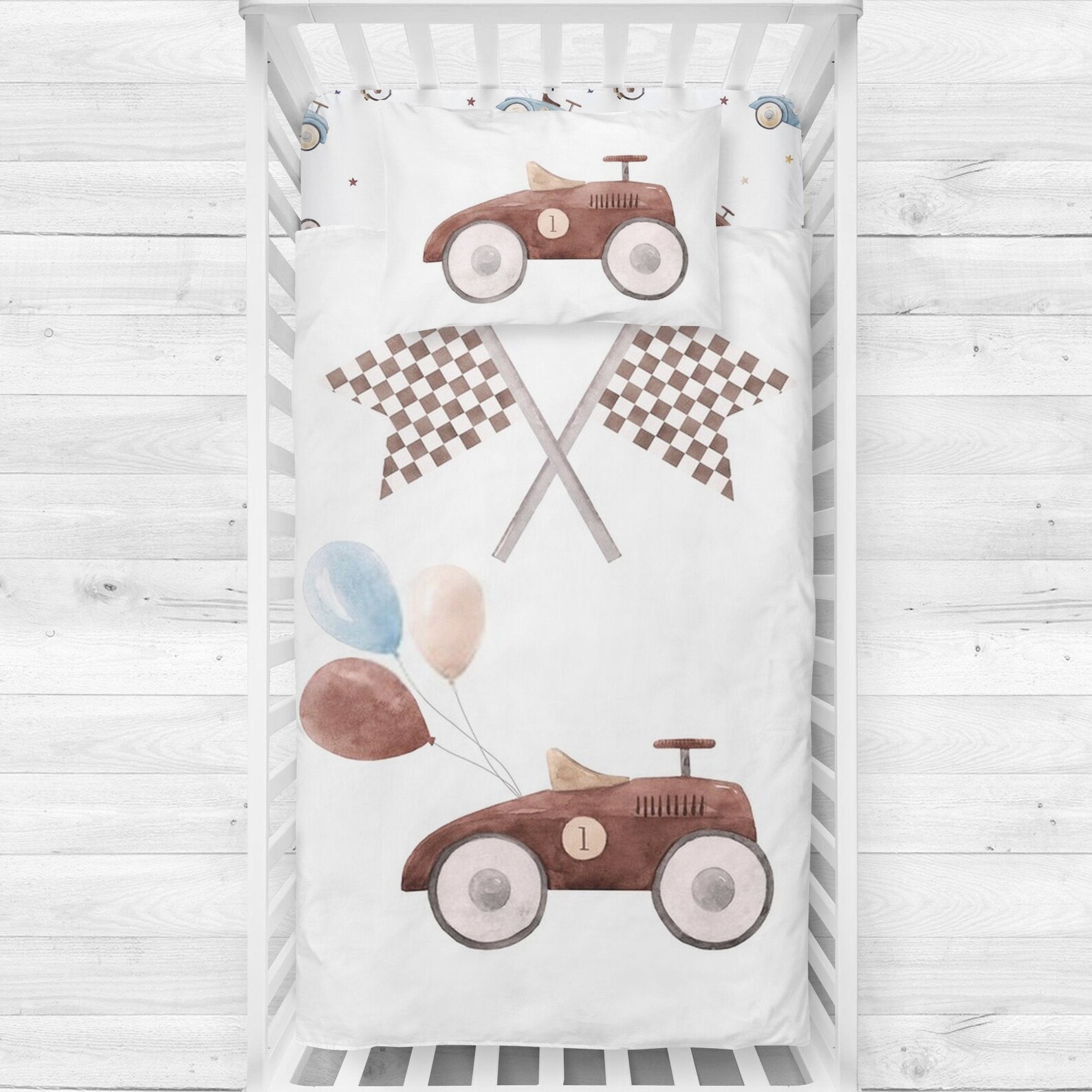 Race car vintage Personalized Bedding Set Baby Boy Bown | Etsy