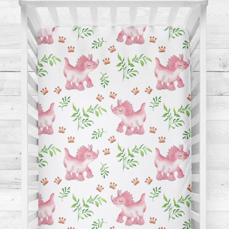 Dinosaur Girl Nursery crib bedding set Pink Ruffle crib Etsy