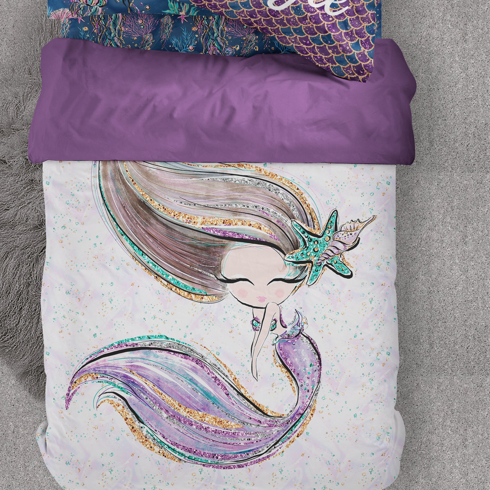 Mermaid bedding set Twin size violet twin size sheet ocean Etsy