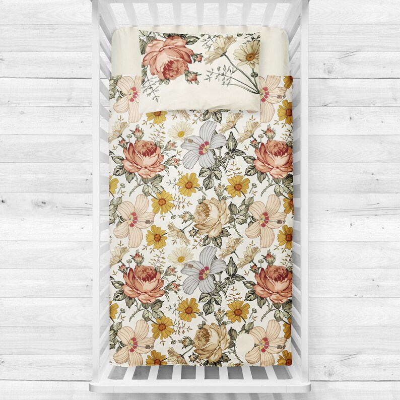 Vintage floral bedding crib boho crib bedding set cream Etsy