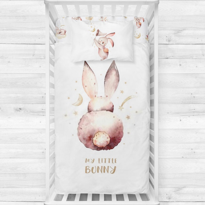 Woodland Bunny Crib Bedding Rabbit and Moon Crib Sheet Etsy