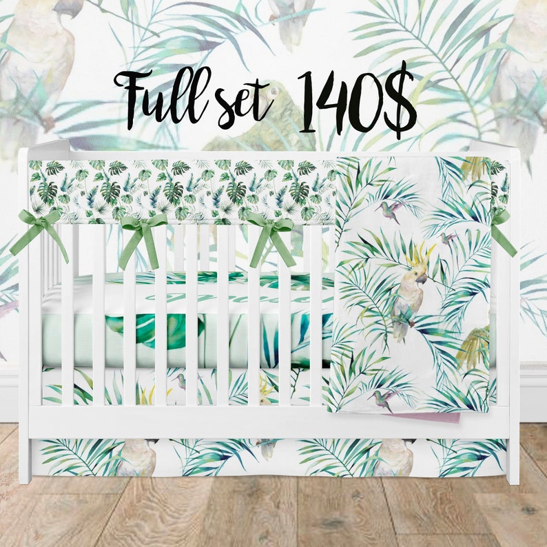Neutral crib bedding Palm leaves Baby bedding parrot green Etsy