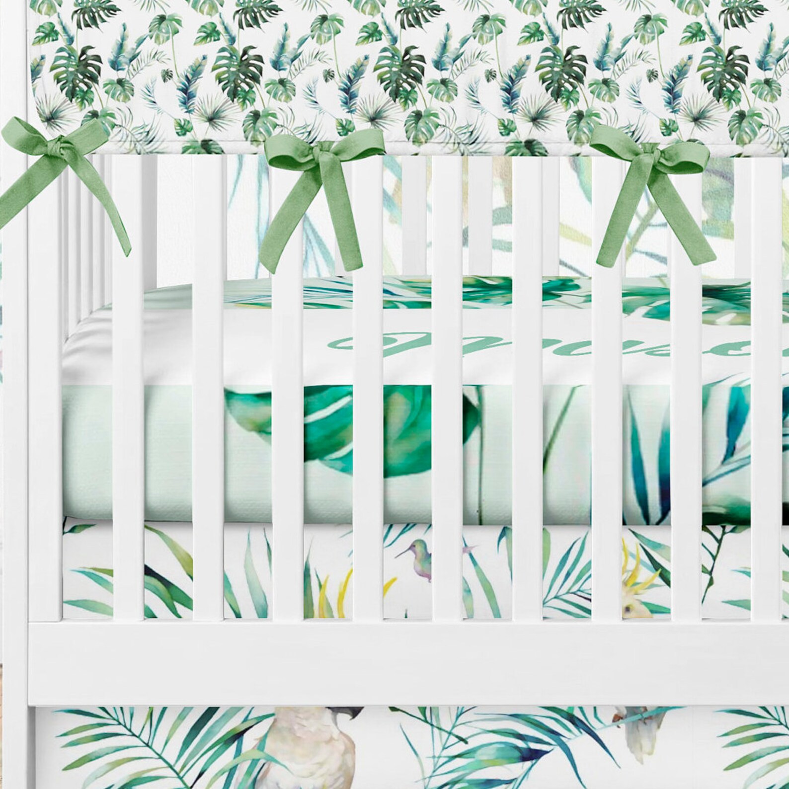 Neutral Crib Bedding Palm Leaves Baby Bedding Parrot Green Etsy