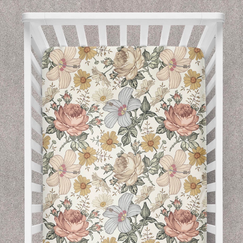 Vintage Floral Mustard Crib Sheets Flower Girl Crib Sheets Etsy