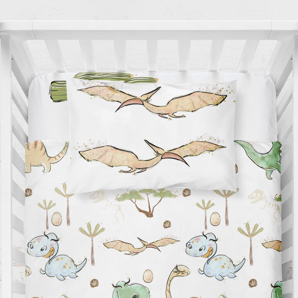 Dinosaur crib bedding set Dinosaur Nursery green Baby Etsy