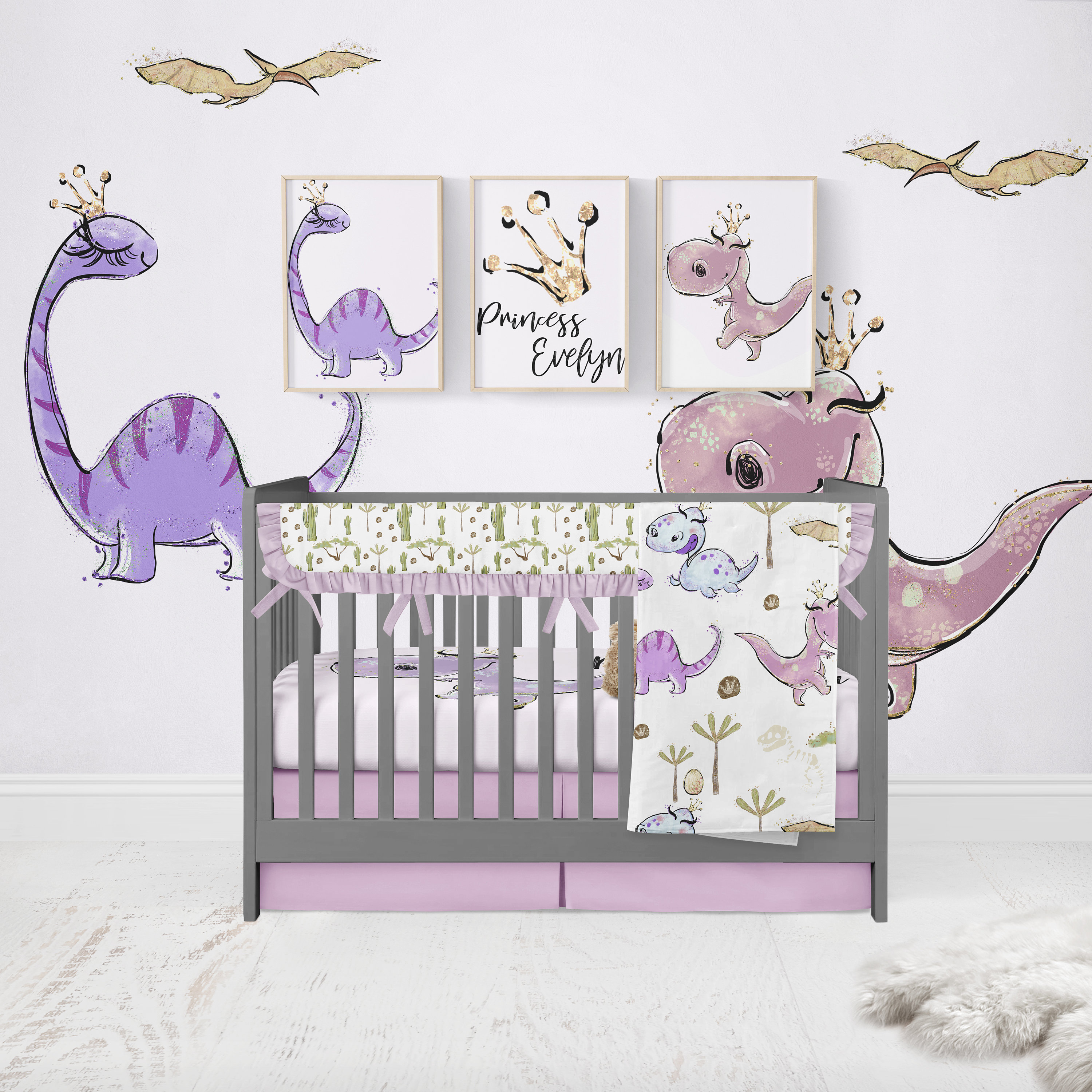 Dinosaur bedding set girl dinosaur crib sheets pink princess Etsy