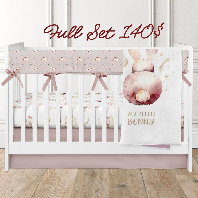 Woodland Bunny Crib Bedding Rabbit and Moon Crib Sheet Etsy