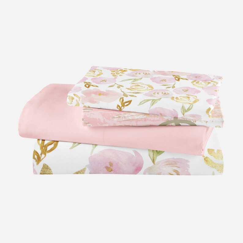 Twin bedding set blush floral pink and gold pink Sheets Etsy