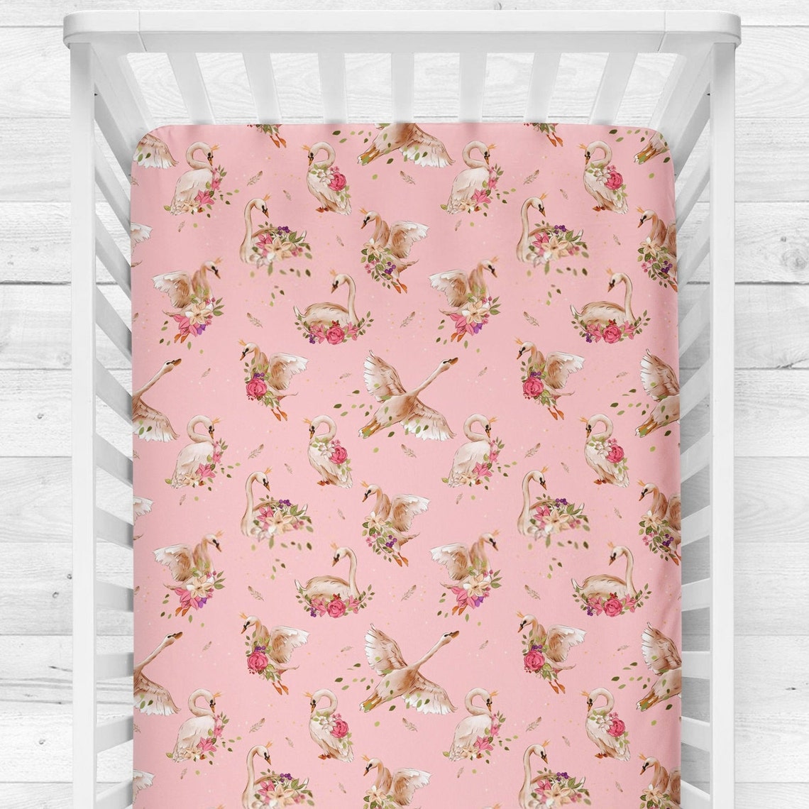 Baby Bedding Set Swan Girl Nursery Baby Bedding Girl Crib Etsy