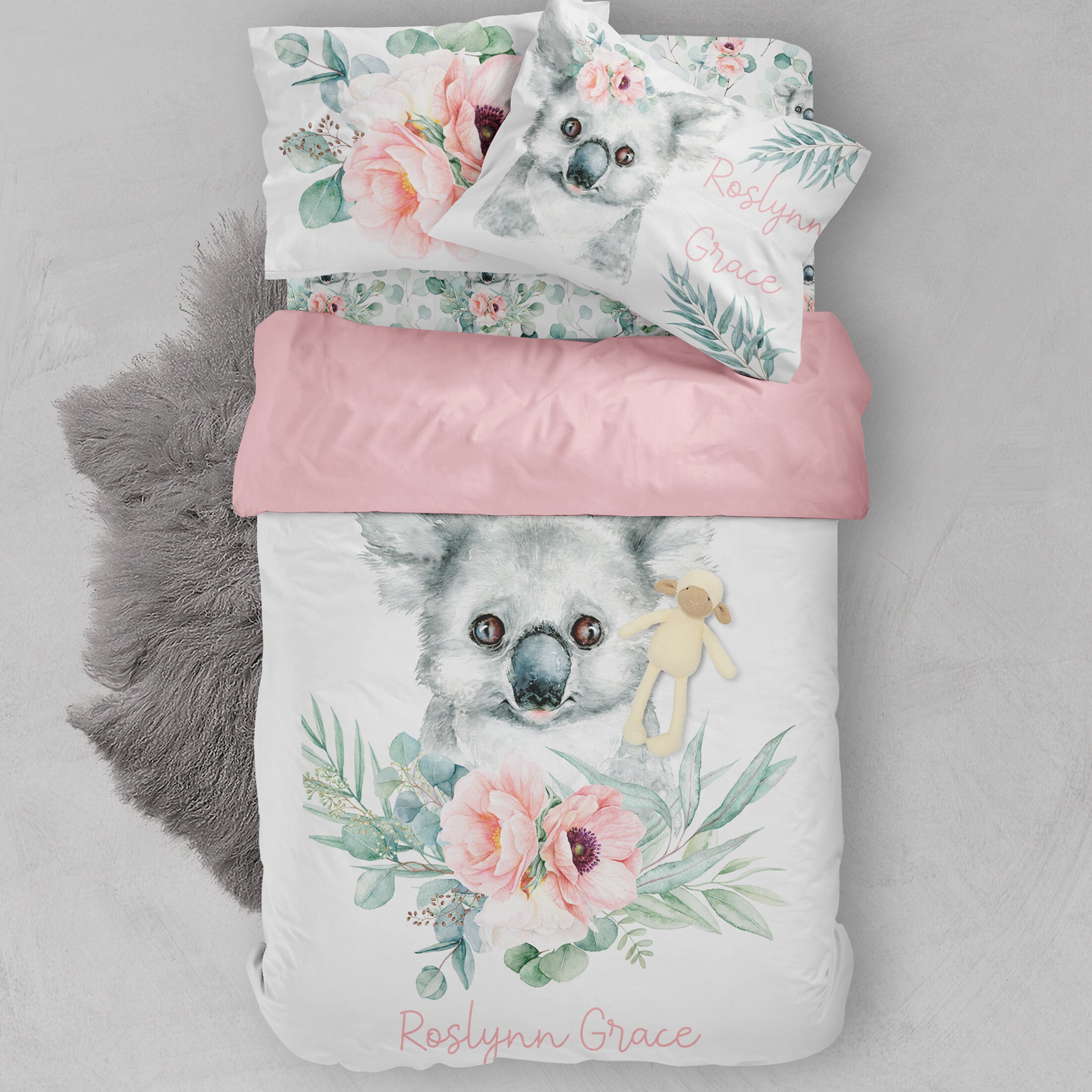 Koala bed set floral girl twin bedding set koala girl Etsy