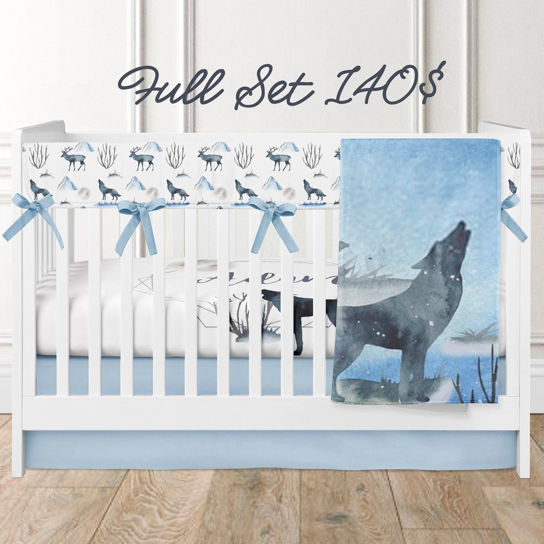 Crib bedding boy wolf crib sheets personalized name wolf Etsy