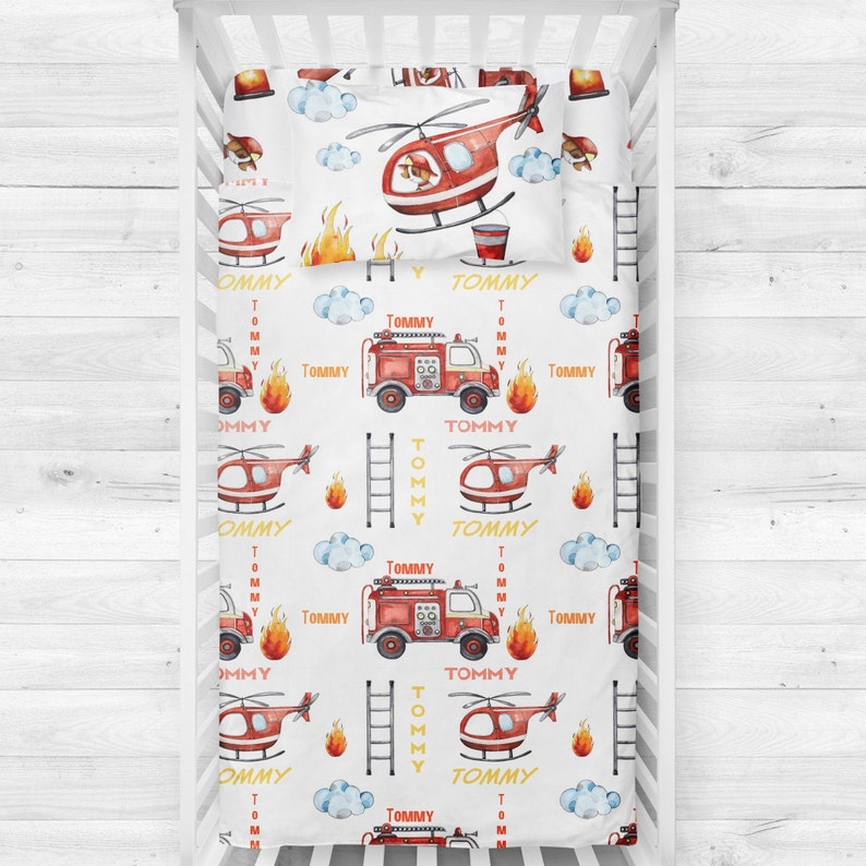 Crib bedding set Fire Truck themed blanket name fire truck Etsy