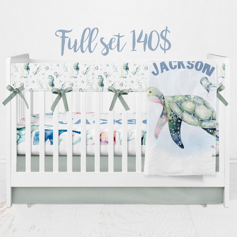 Crib bedding turtle crib sheets ocean themed skirt ocean Etsy