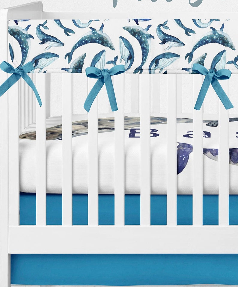 Crib bedding whale crib sheets ocean themed skirt blue Etsy