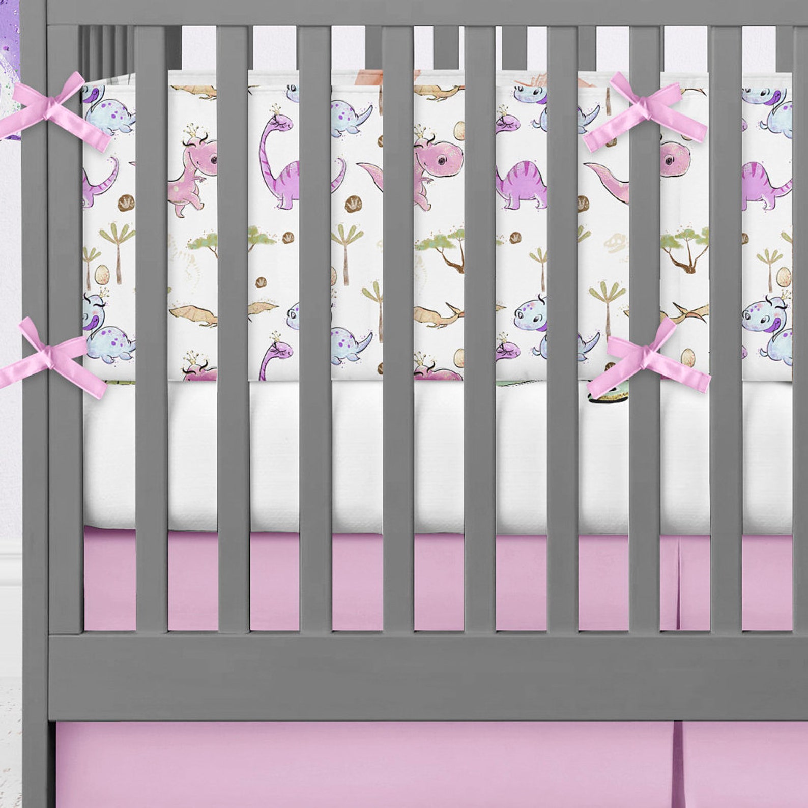 Dinosaur bedding set girl dinosaur crib sheets pink princess Etsy